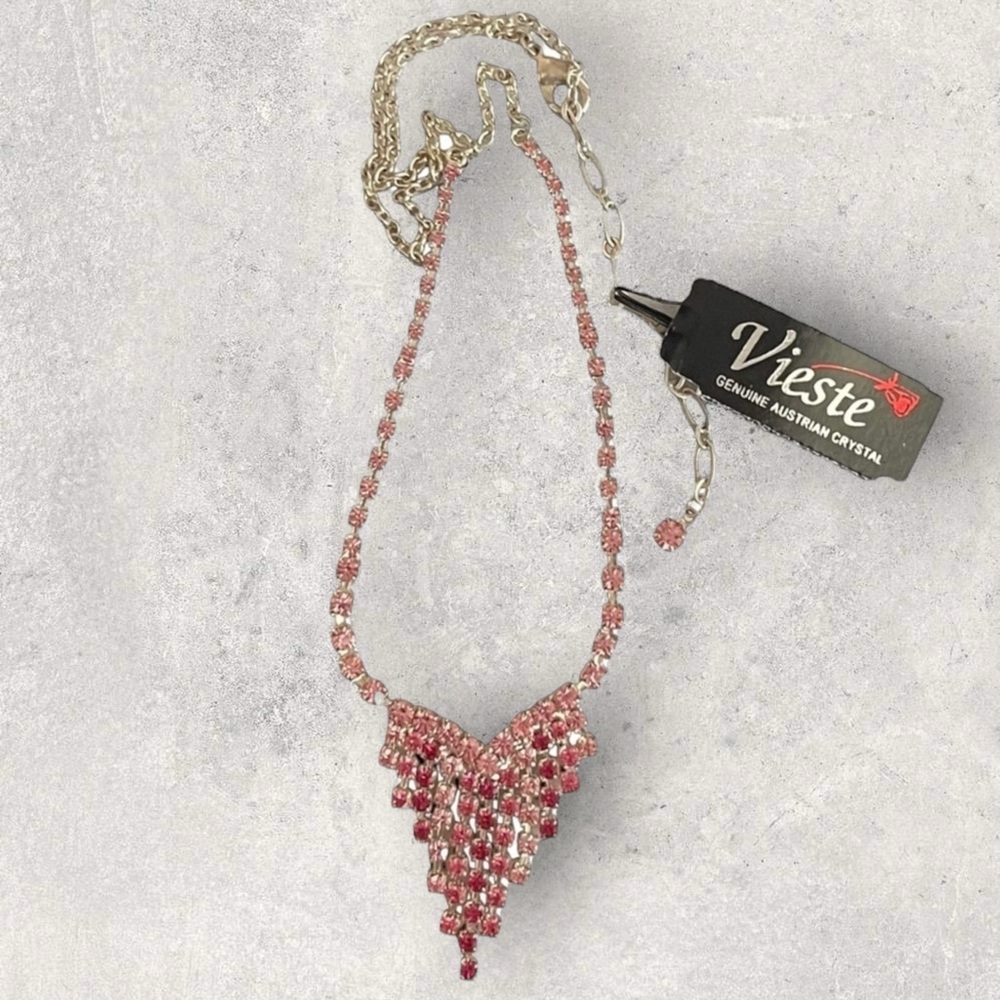 Vintage Vieste Tri-Tone Pink Austrian Crystal Necklace NWT